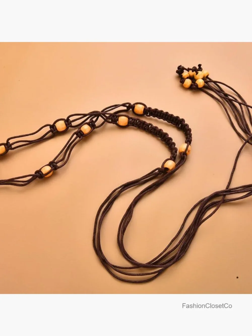 Beaded Rope Belt Woven Braided Boho Waist Belt Dressy Tie Belt